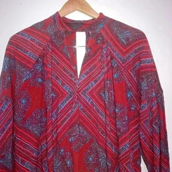 Free People Red Walking On A Dream Tunic long sleeve Blouse - Picture 3 of 13